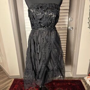 Anthropologie Eve Franco Black Lace Strapless Floral Tulle Dress, Size 4